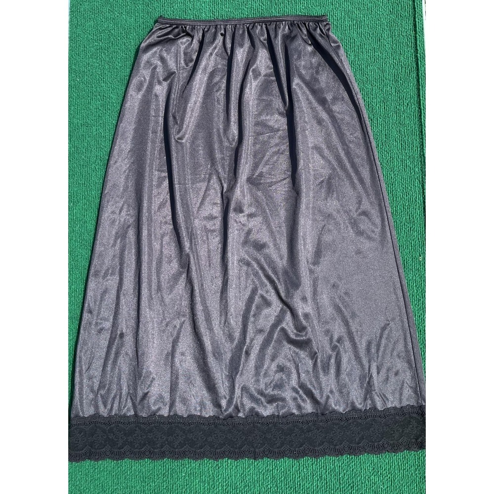 Vintage Black Lace Half Slip Skirt Womens Medium Nylon Made USA 25 Waist 90s